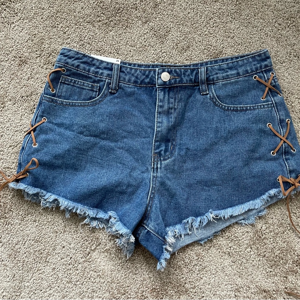 Forever 21 Blue Lace-Up Jean Shorts